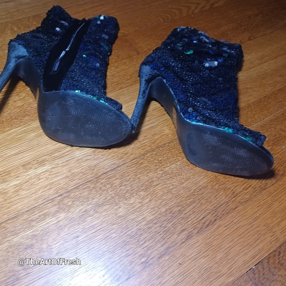 QUPID Sequin Ankle Boots - Sparkling Blue And Green Rhinestones - Picture 4 of 11